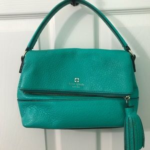 Kate Spade teal green leather handbag tassel